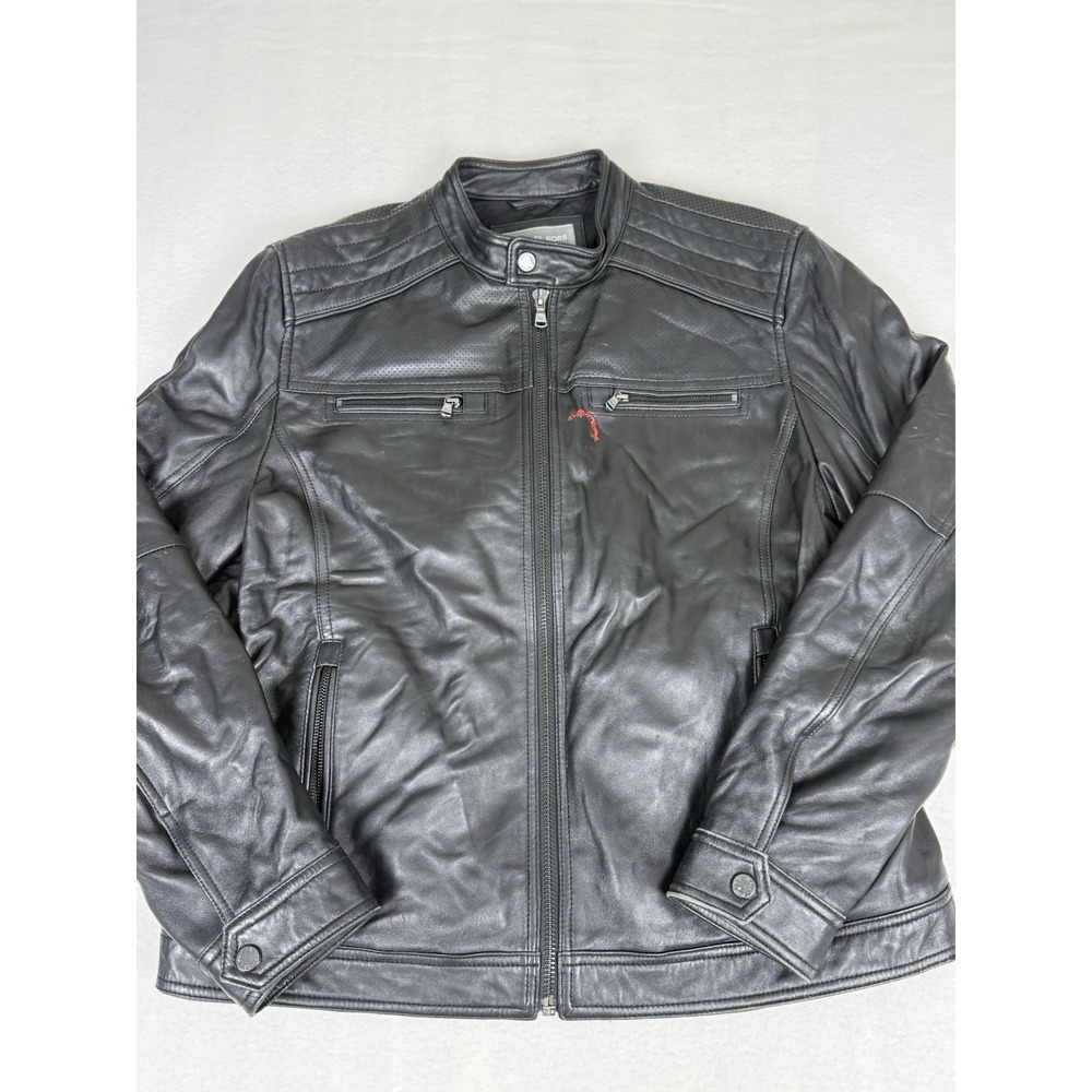 MK michael kors james dean black leather moto jacket XL mens‎